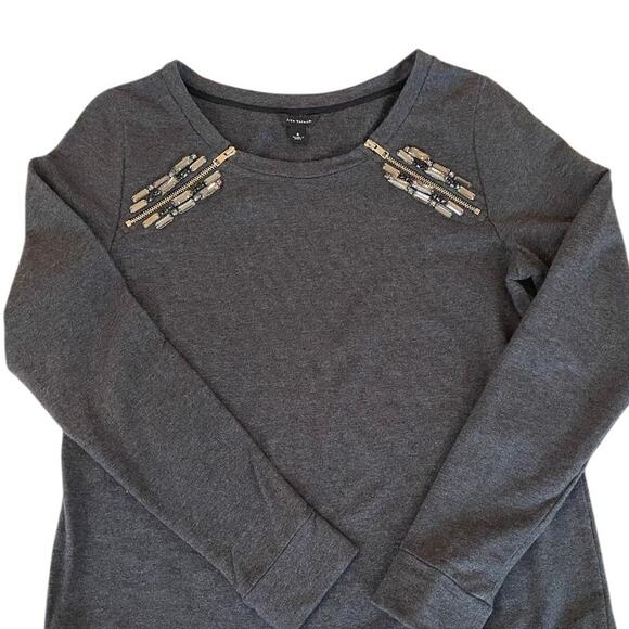 Ann Taylor Charcoal‎ Gray Jeweled/Gems/Crystal with Zipper Sweatshirt Size Small - Picture 6 of 6